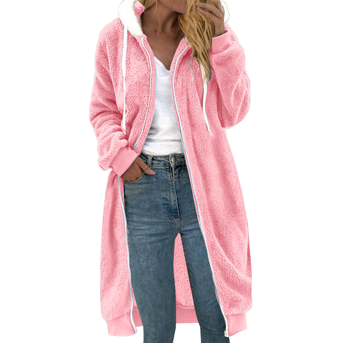 Women’s plush coat, double-sided, with hood