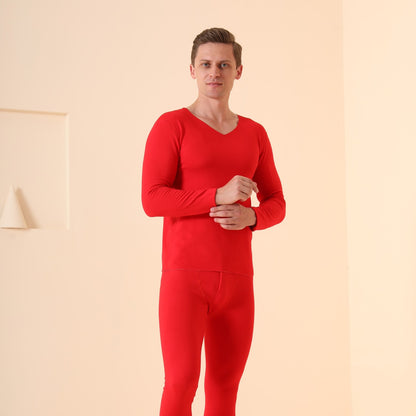 Elastic Thermal Underwear Set with V-Neck