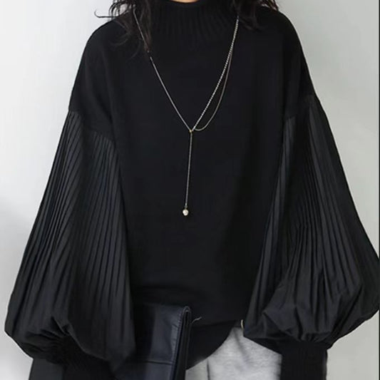 Casual sweater with balloon sleeves and pleat details