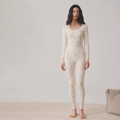 Women's Thermal Set, Cotton, Crew Neck, Printed