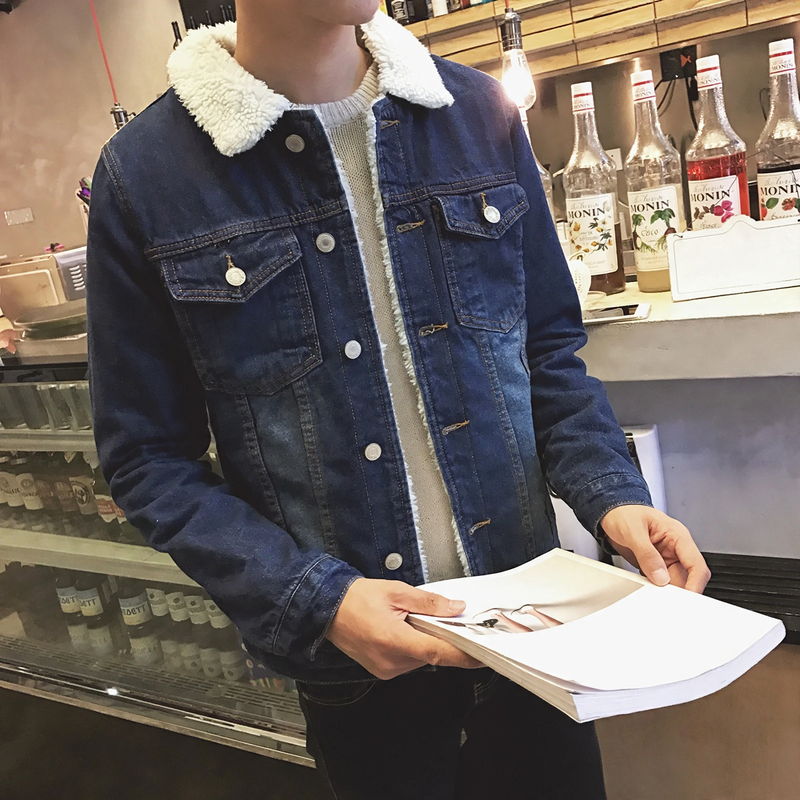Men's denim jacket with lamb fleece lining, insulated