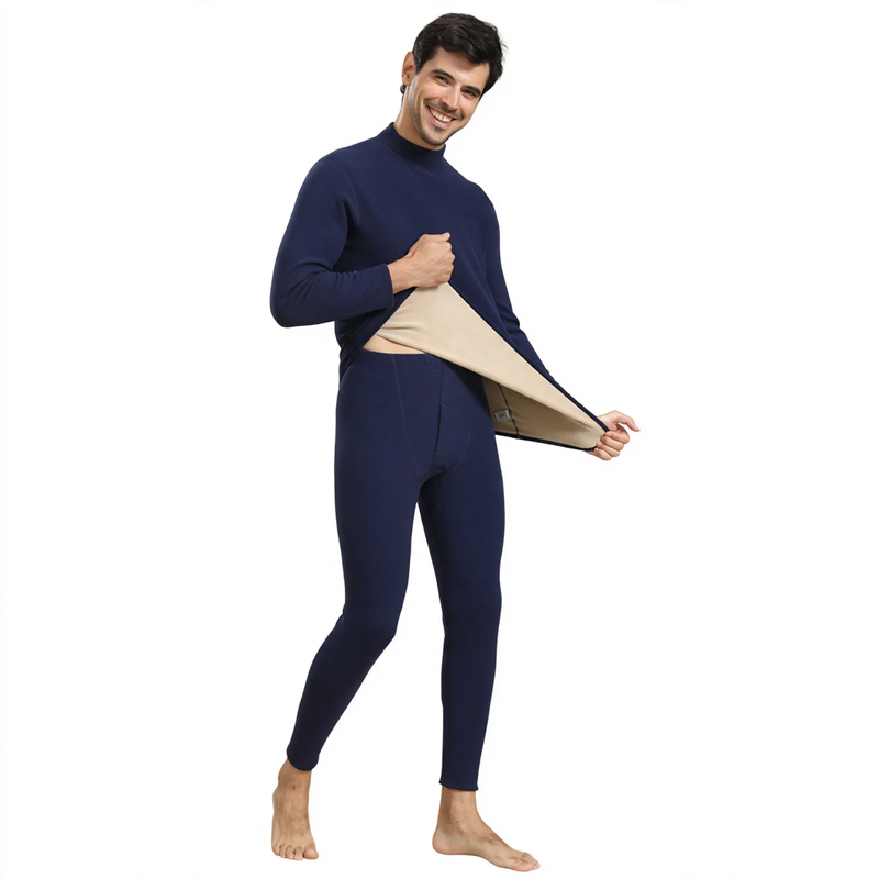 Padded thermal underwear set with lamb fleece imitation