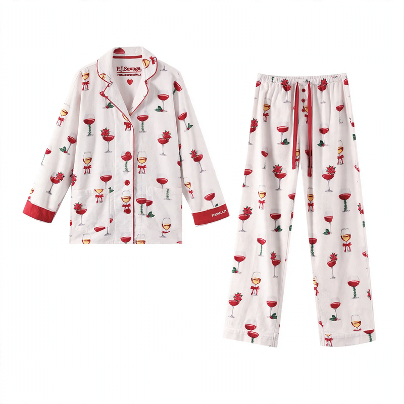 Women's pajama set, cotton, brushed on both sides, warm