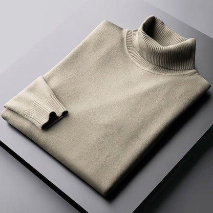 Padded men's knitted sweater with stand-up collar