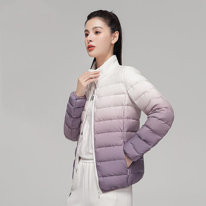 Ladies down jacket, short, with standing collar and gradient