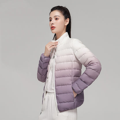 Ladies down jacket, short, with standing collar and gradient