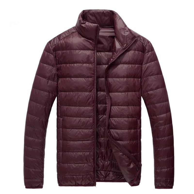 Men's down jacket, lightweight, with storage bag