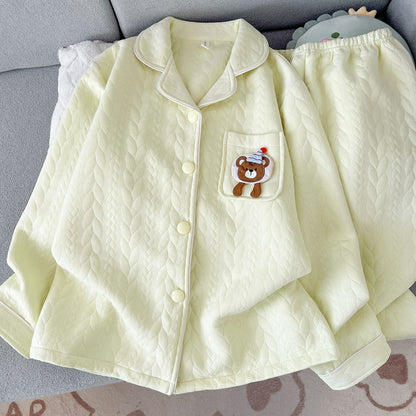 Women's Pajama Set with Air Layer Insulation and Cartoon Print