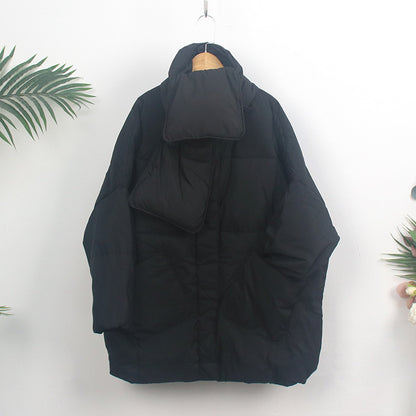 Women's down coat with scarf, medium length, loose fit