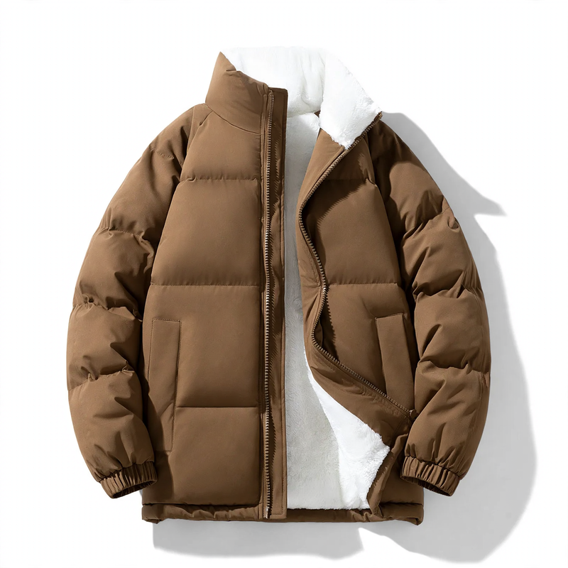 Men's quilted jacket, windproof, stand-up collar, loose