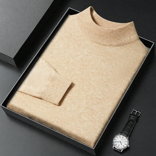 Men's knit sweater with stand collar, simple design