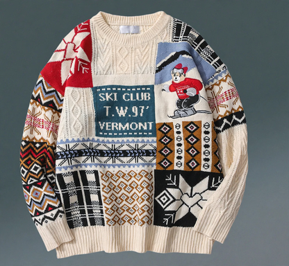 Padded knitted sweater with diamond pattern