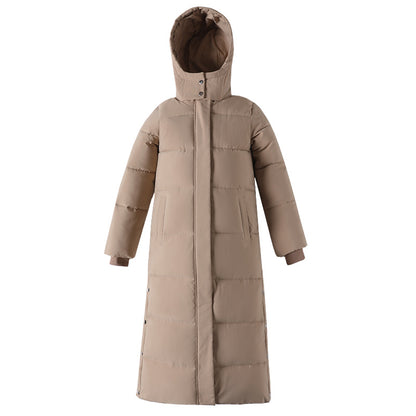 Long women's quilted coat, knee-length, padded