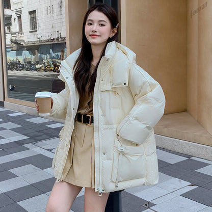 Mid-length down coat in plus size with hood