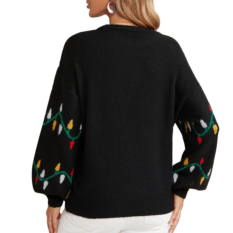 Christmas sweater with string lights motif, loose fit