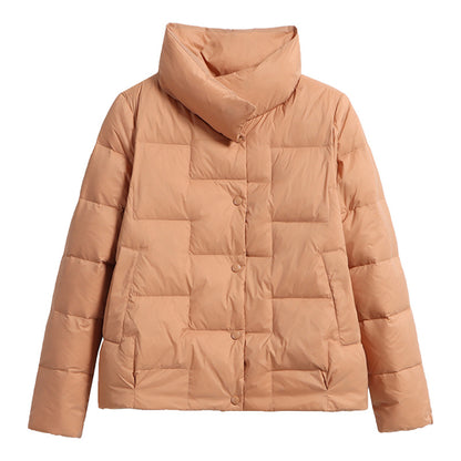 Short women's down jacket with large collar