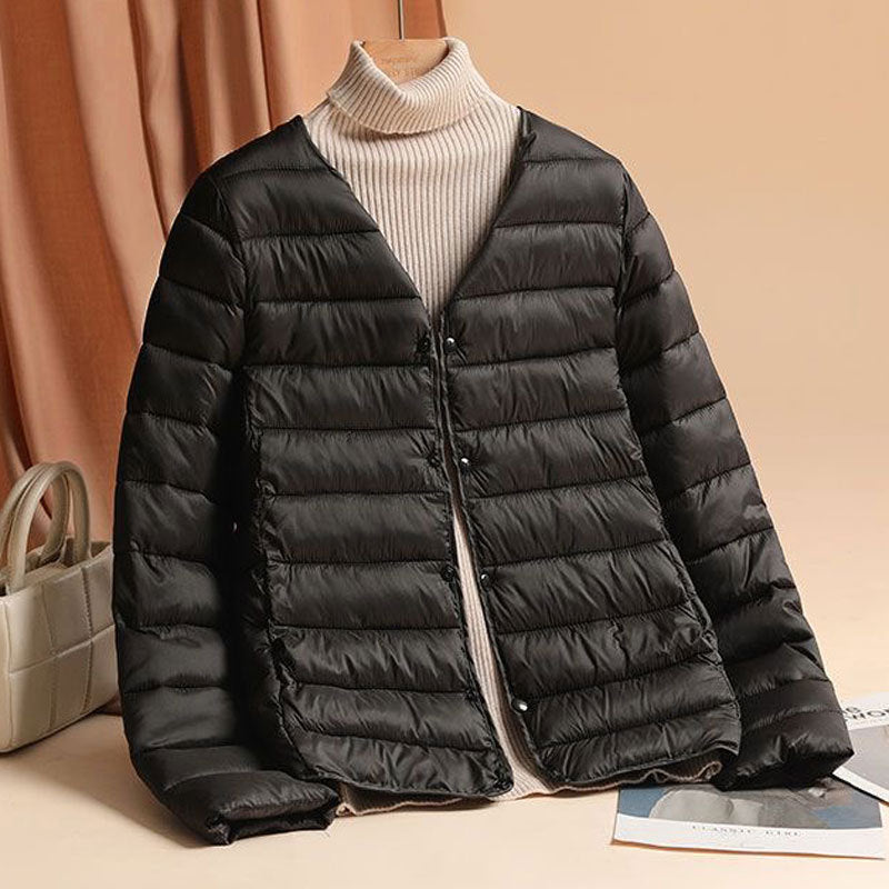 Women’s quilted jacket, lightweight, fitted, with V-neck