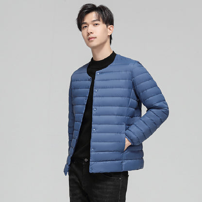 Light men's down jacket, round neck