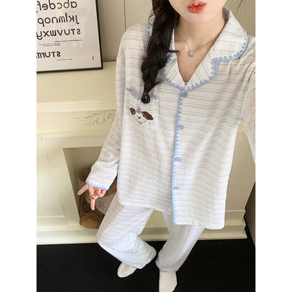 Women's Pajama Set, Cotton, Striped, Cartoon Design