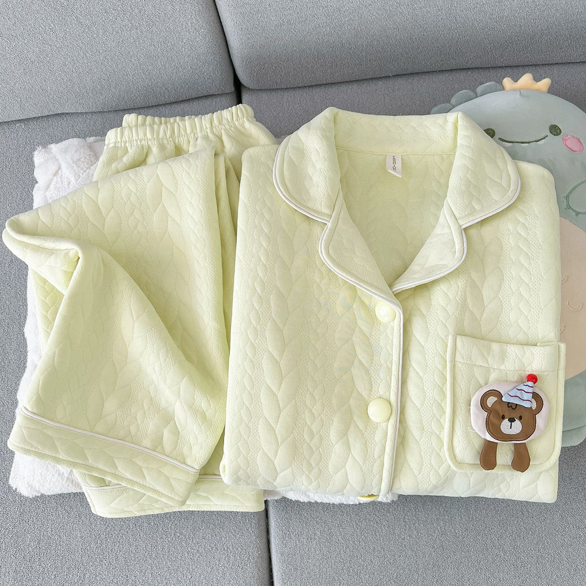 Women's Pajama Set with Air Layer Insulation and Cartoon Print