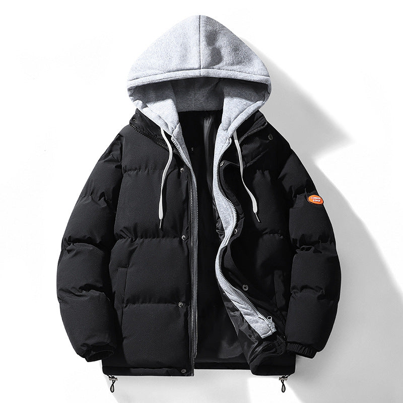Padded hooded jacket for men, in layered look