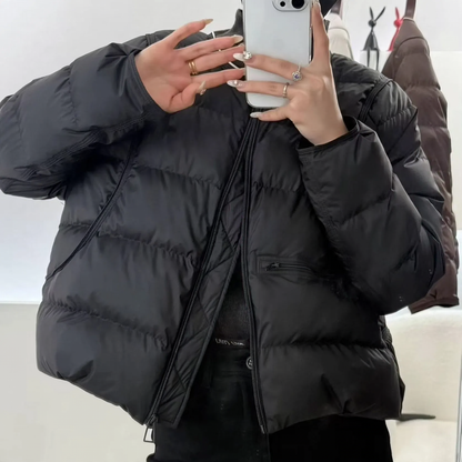 Lightweight, short down jacket with round neck