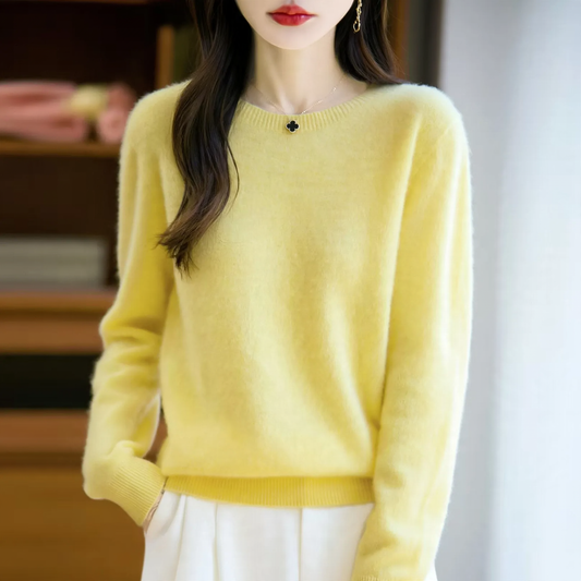 Women's wool sweater, crew neck, loose fit