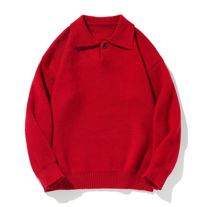 Men's knit sweater with Henley neckline, red