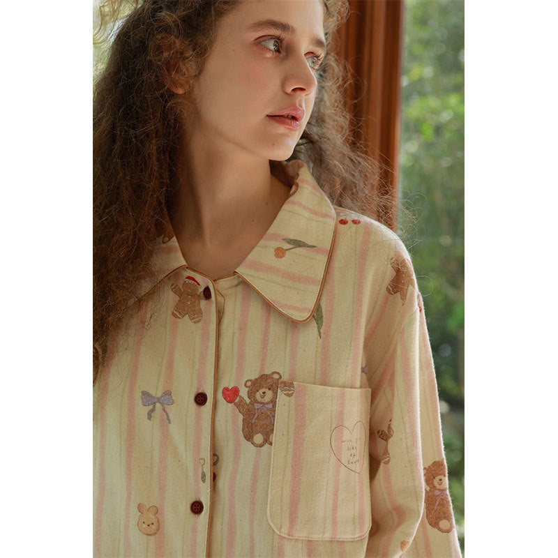 Women's loungewear suit made of brushed cotton with pockets