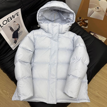 Short women's down jacket with detachable hood