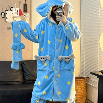 Women's Pajama Set, Flannel, warm, Elephant Design