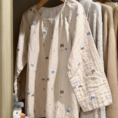 Cotton pajama, double gauze, round neck, women