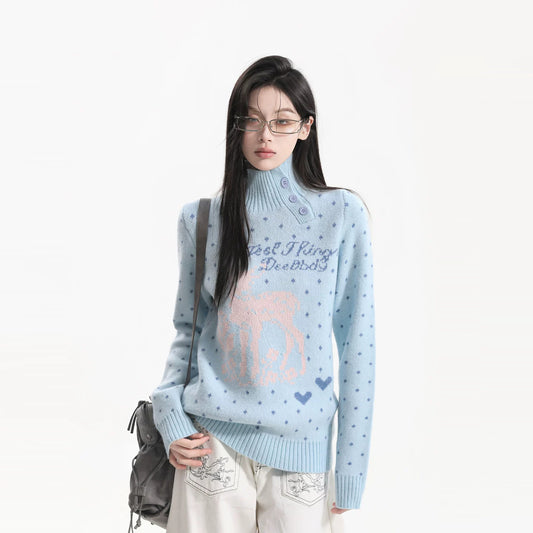 American sweater with snowflake jacquard