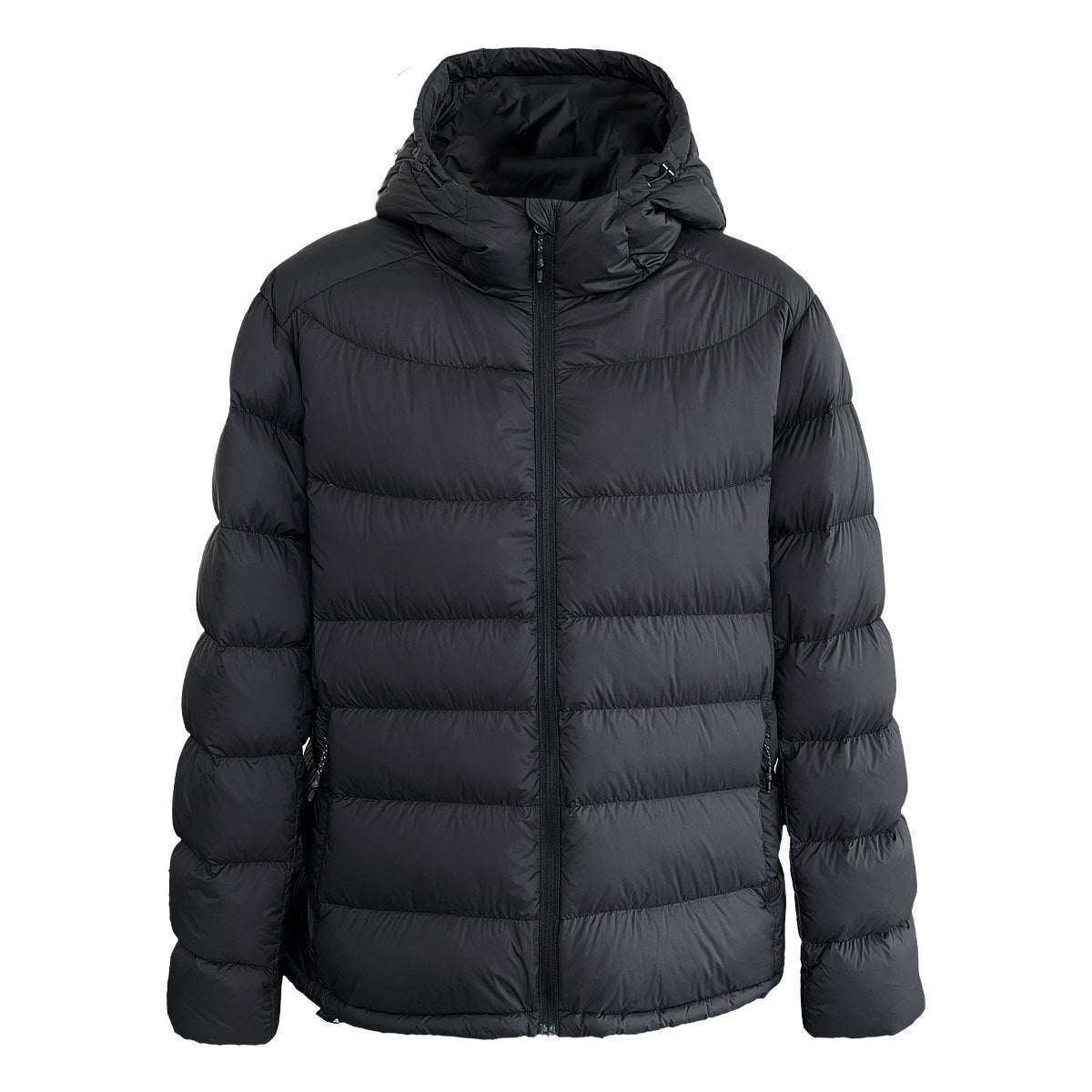 Light women's down jacket with hood, white duck down