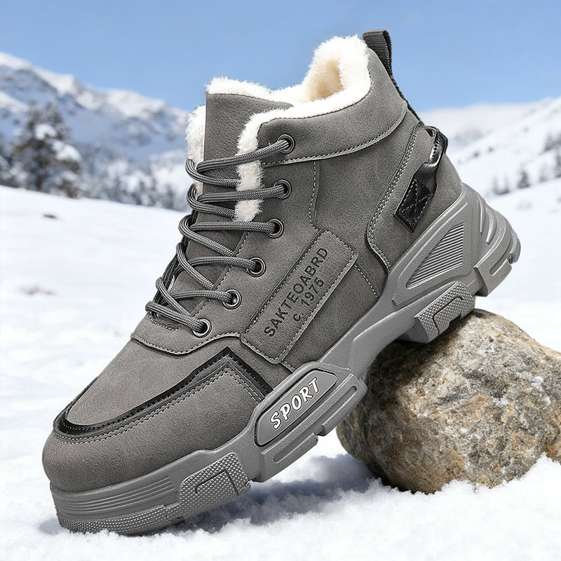 Padded men's winter boots, slip-resistant and warm