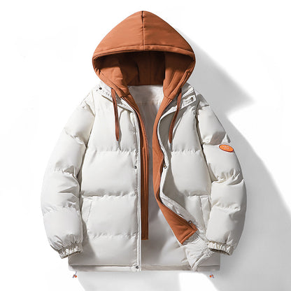 Padded hooded jacket for men, in layered look