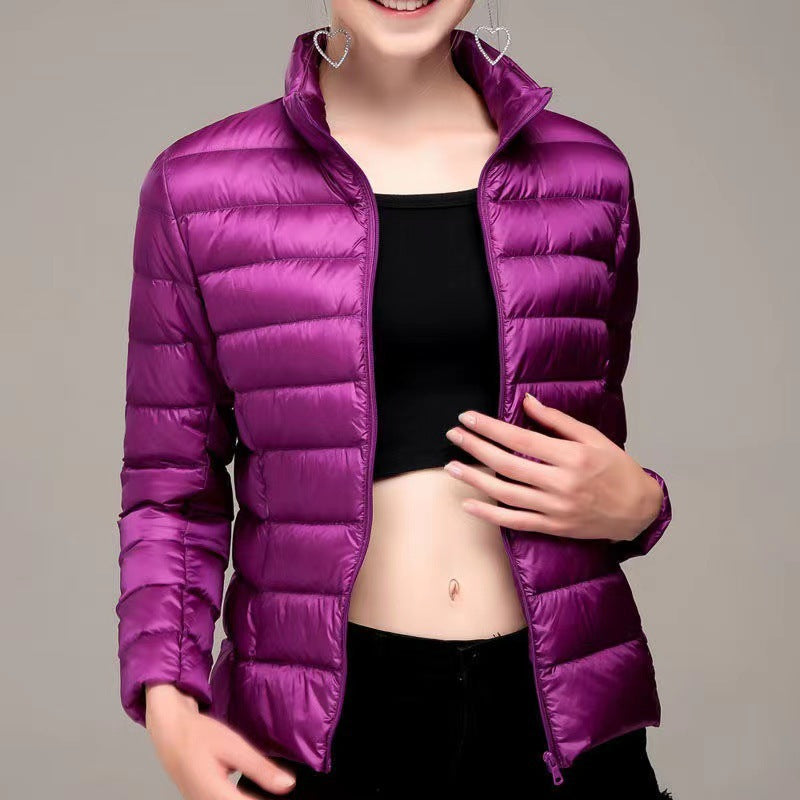 Women's padded jacket, short, fitted, with hood