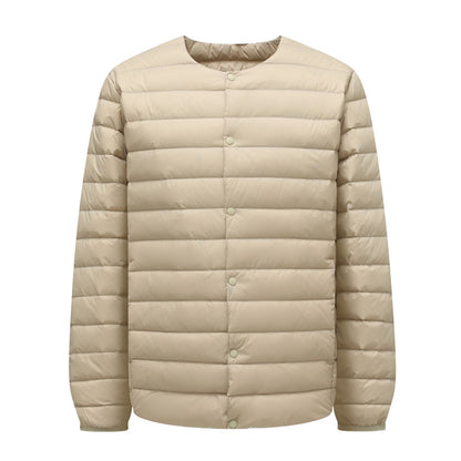 Unisex down jacket, lightweight, with adjustable neckline