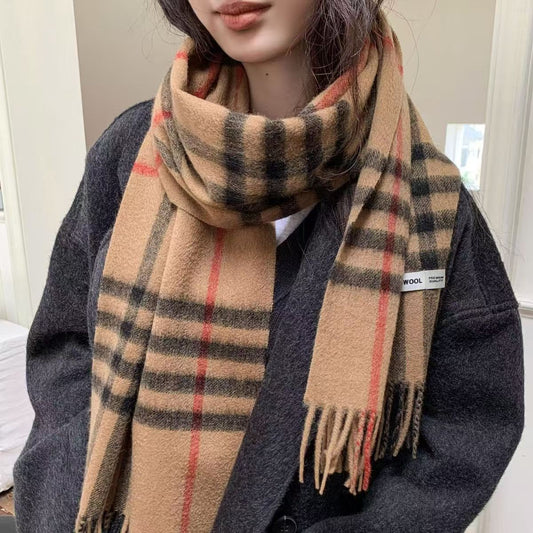 Wool scarf, checked, 180x30cm