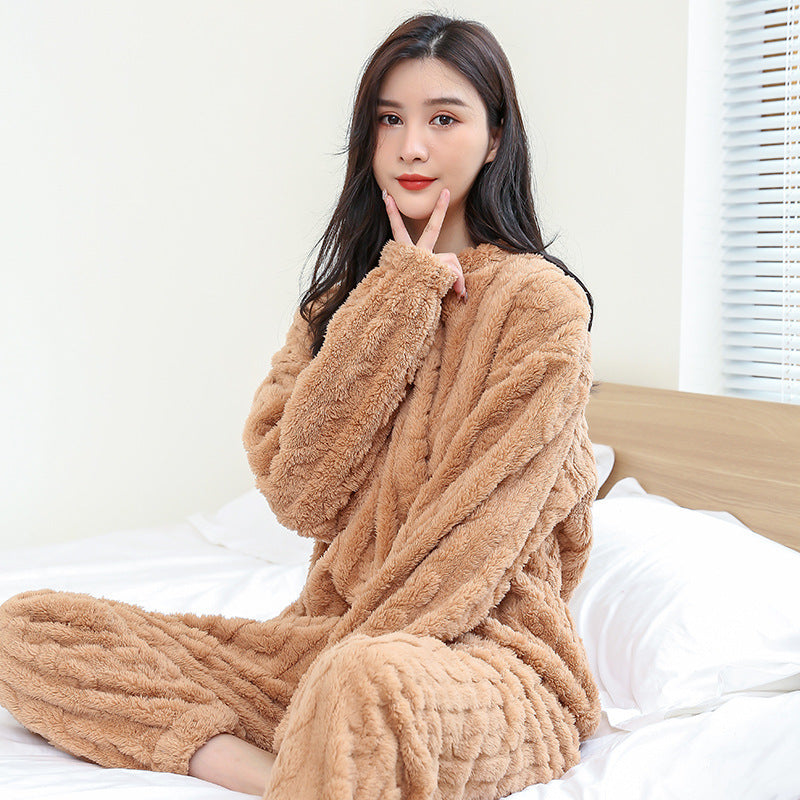 Women's house suit made of coral fleece, warm and solid color