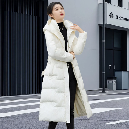 Women's down coat, mid-length, with duck down filling