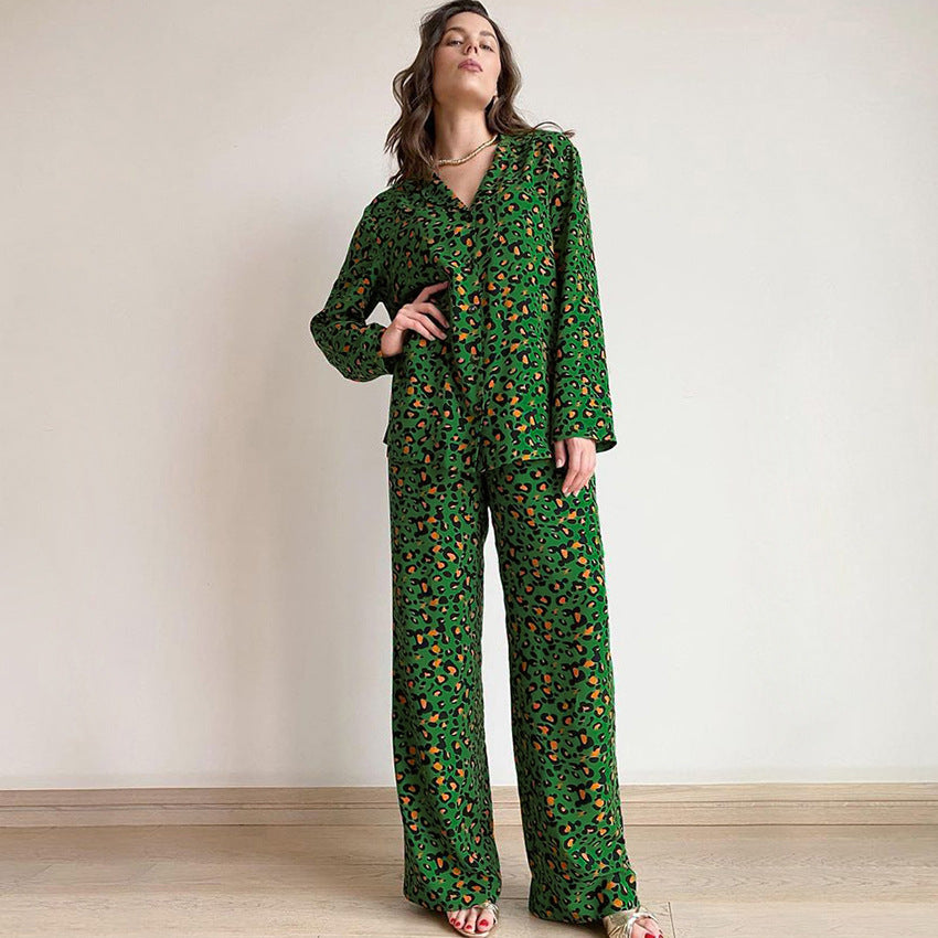 Women’s Pajama Set, Long Sleeve, Viscose, Leopard Print