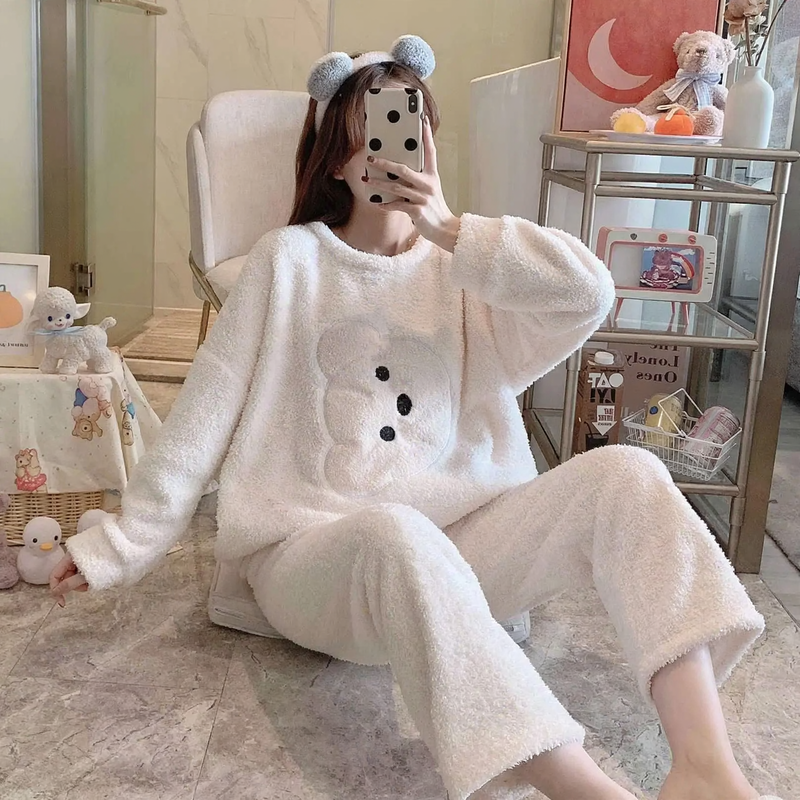 Ladies' pajama set, coral fleece, long-sleeved