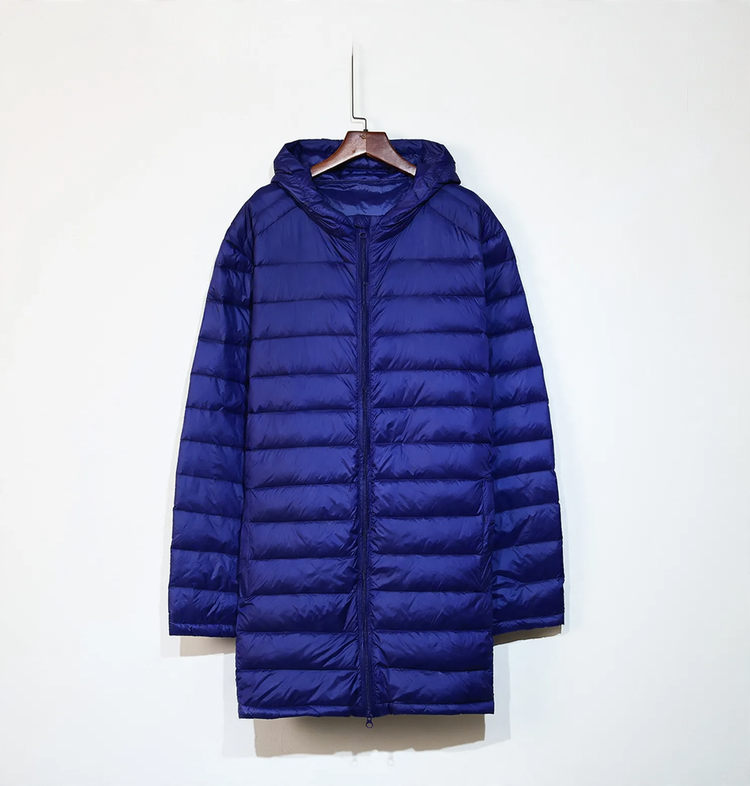 Men's down jacket, mid-length, plus sizes, with hood