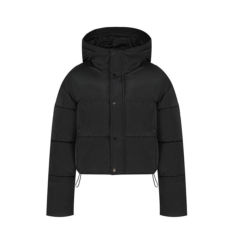 Short quilted jacket for women with stand-up collar and button placket