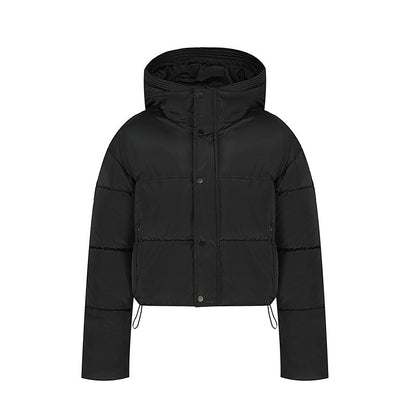 Short quilted jacket for women with stand-up collar and button placket