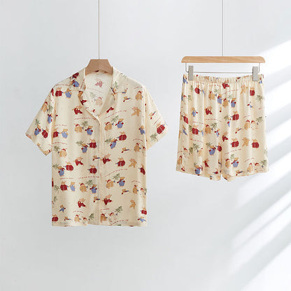 Women's Pajama Set, Cotton, Brushed, Christmas Bunny Print