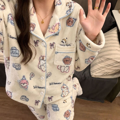 Women's flannel pajama set, lined, winter loungewear