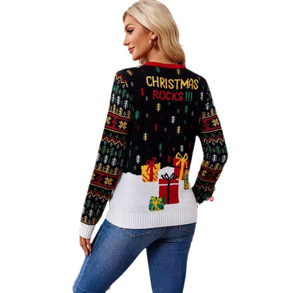 Christmas sweater with reindeer jacquard pattern