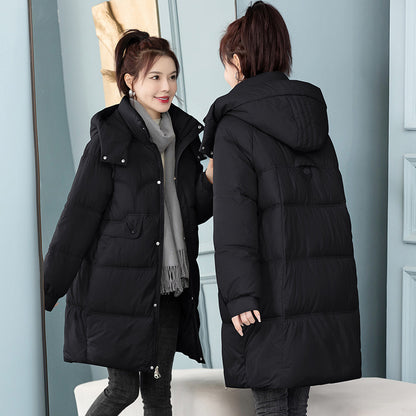 Long women's quilted jacket, padded, loose fit
